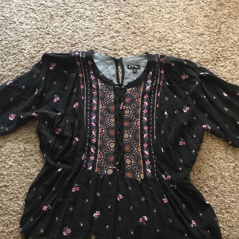 Art class floral-black dress shirt